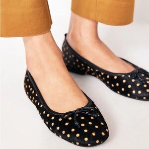 Boden Kitty Flexi Sole Ballet Pumps in Black Tan Polka Dot Size 39